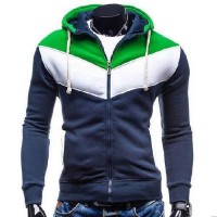 Gilet Veste Hoodie Sport Fitted Capuche Zippe Chevron Tricolore Bleu Vert